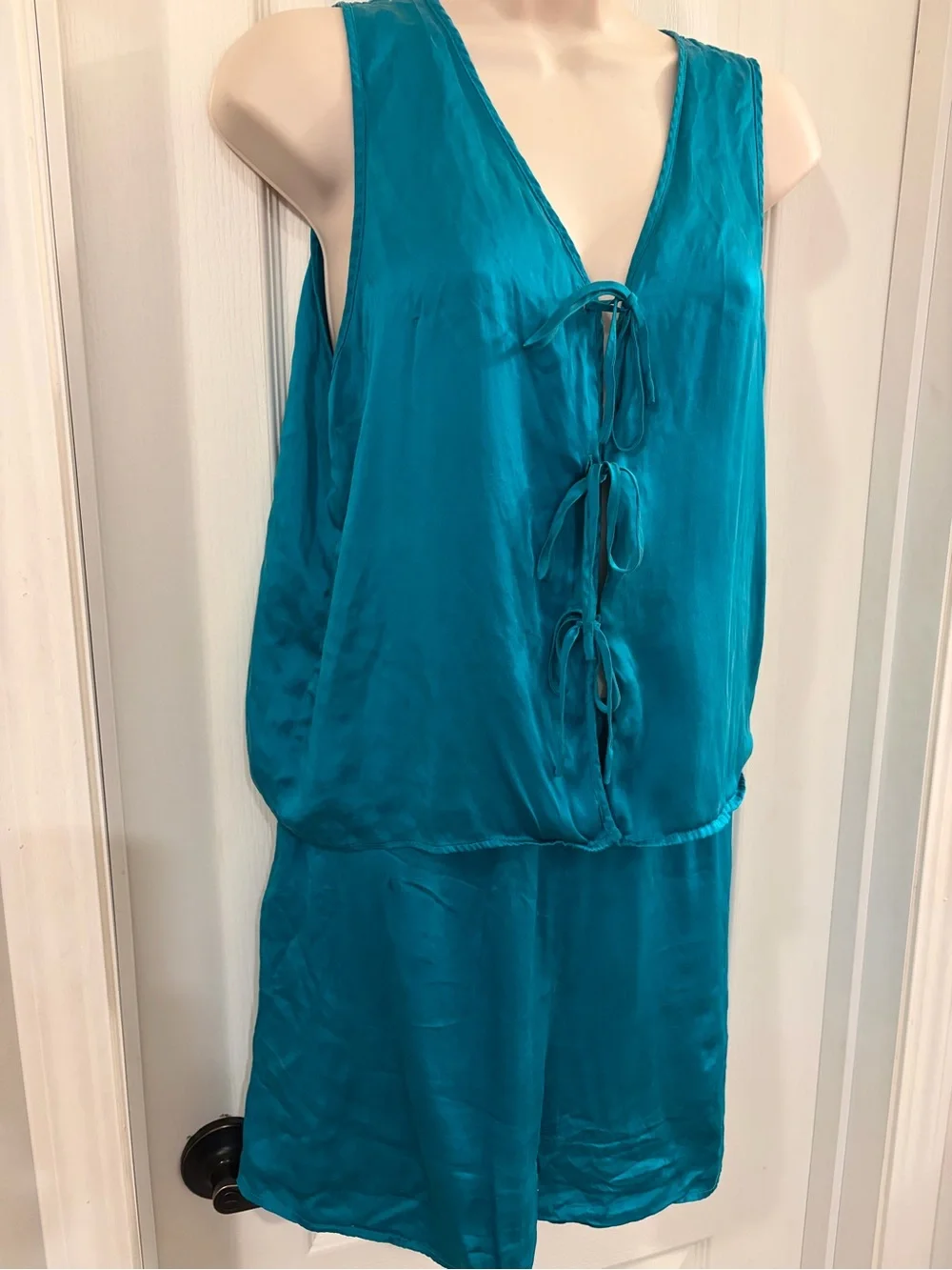 Victoria’s Secret vintage 100% silk Teal Satin Tie-Front Romper